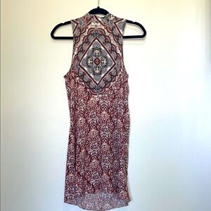 American Eagle Red White Blue Sleeveless Halter Mini Dress Boho Paisley